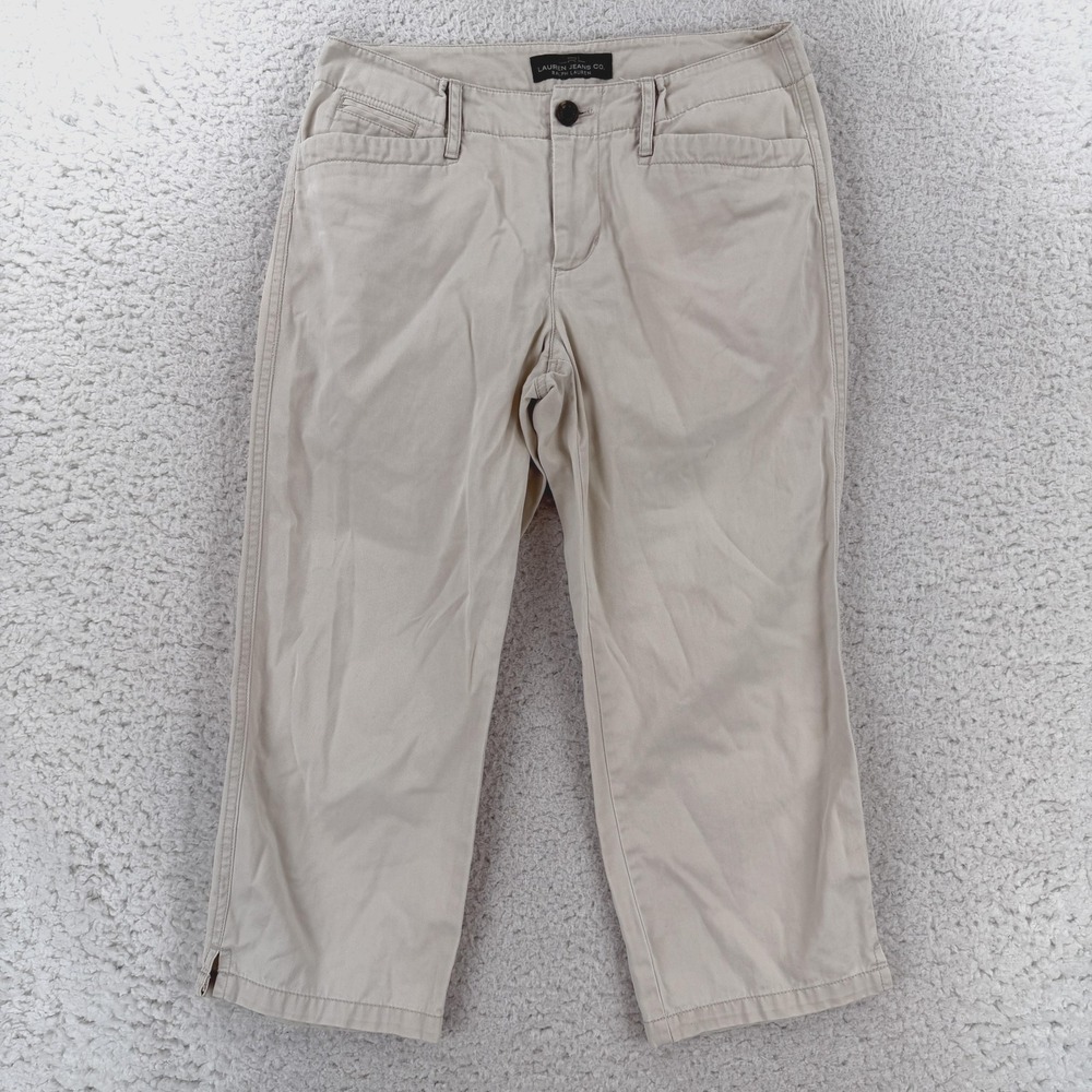 Lauren Ralph Lauren Capri Pants Womens 2 Beige Twill Cotton Straight Crop Casual